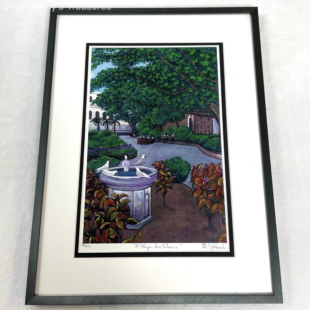 Jose Gorbea Original Signed Hand Painted "El Parque Las Palomas" Framed 48/375
